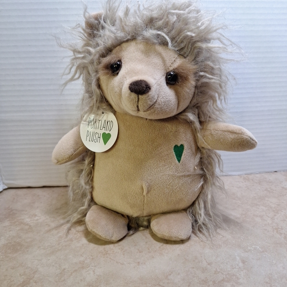 Portland Plush Harriet The Hedgehog Gray Shaggy Fur Brown Velour Body 9" Heart
